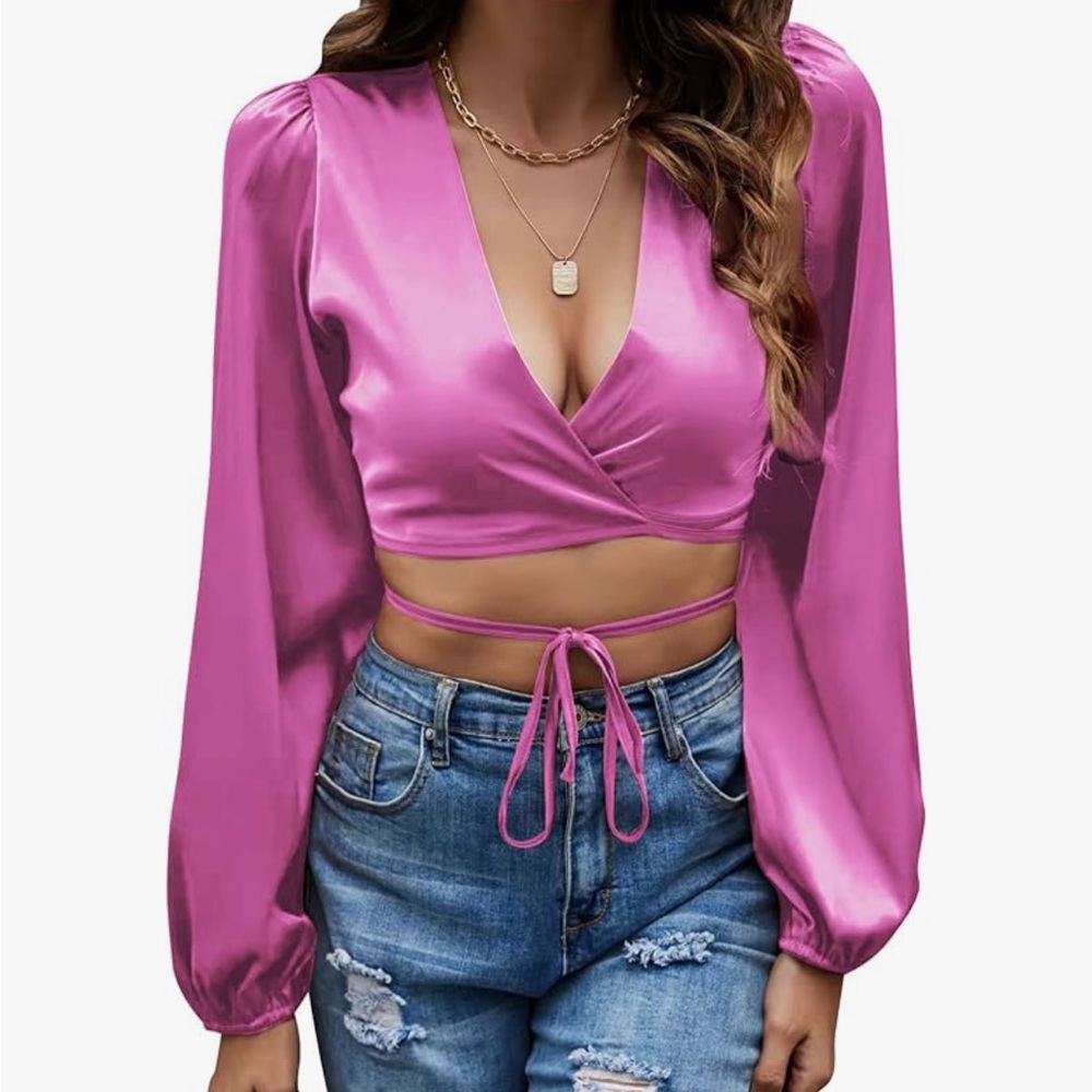 Hot Pink Satin Wrap Top